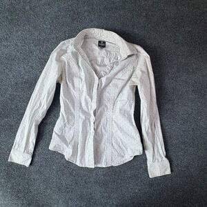 Express The Essential Shirt Womens XS White Striped & Dotted Cotton Button Up
